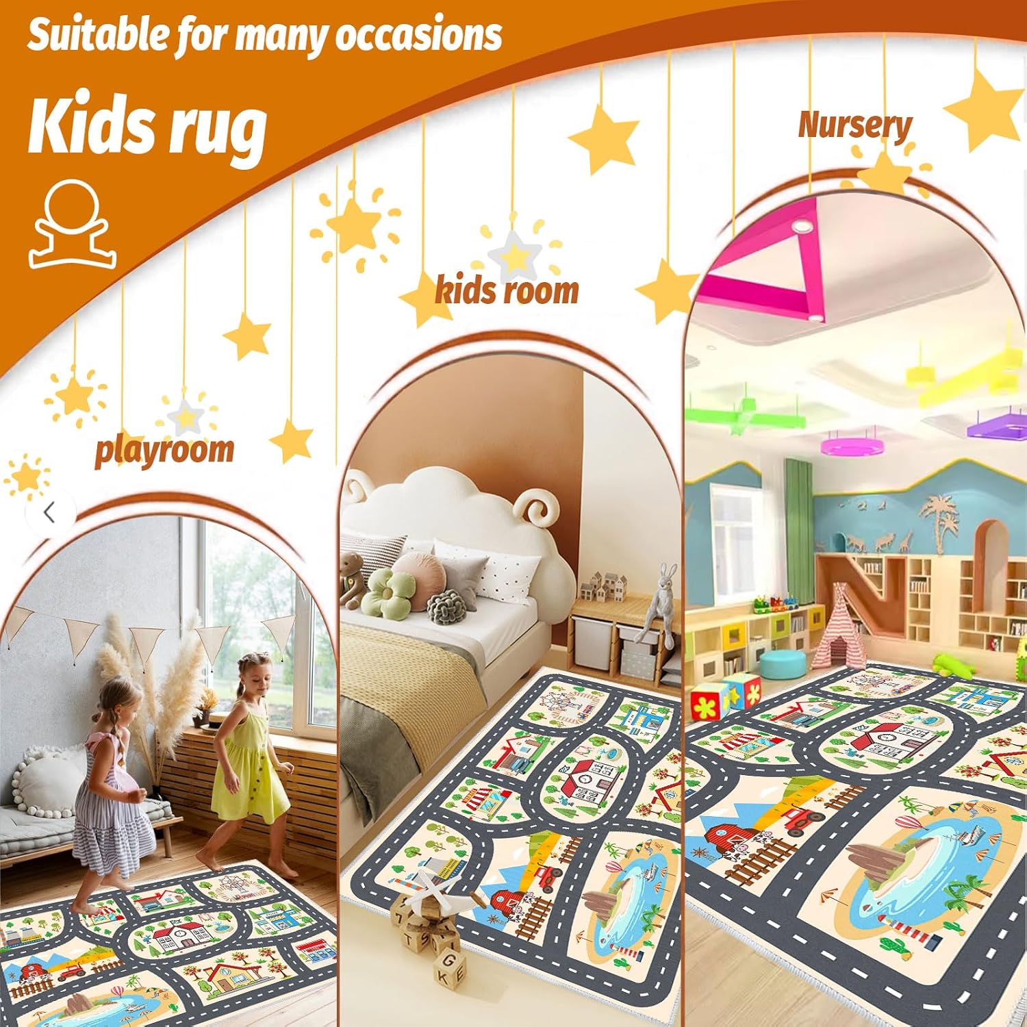 Kids Rug 31''x47'' Car Rugs Playmat for Kids Toy Cars for Playroom Classroom Kid Room, Educational Rugs with Non-Slip Road Traffic Floor Rug Mats, Ideal Gift for Nursery Children Boy Girl.