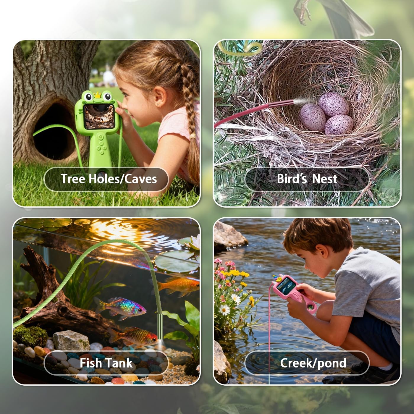 Kids Borescope Camera Toy, Borescope Snake Camera with Light & 32GB SD Card for Kids, Outdoor Educational STEM Toys, Birthday Gift for Boys & Girls Ages 4-12 (Green)