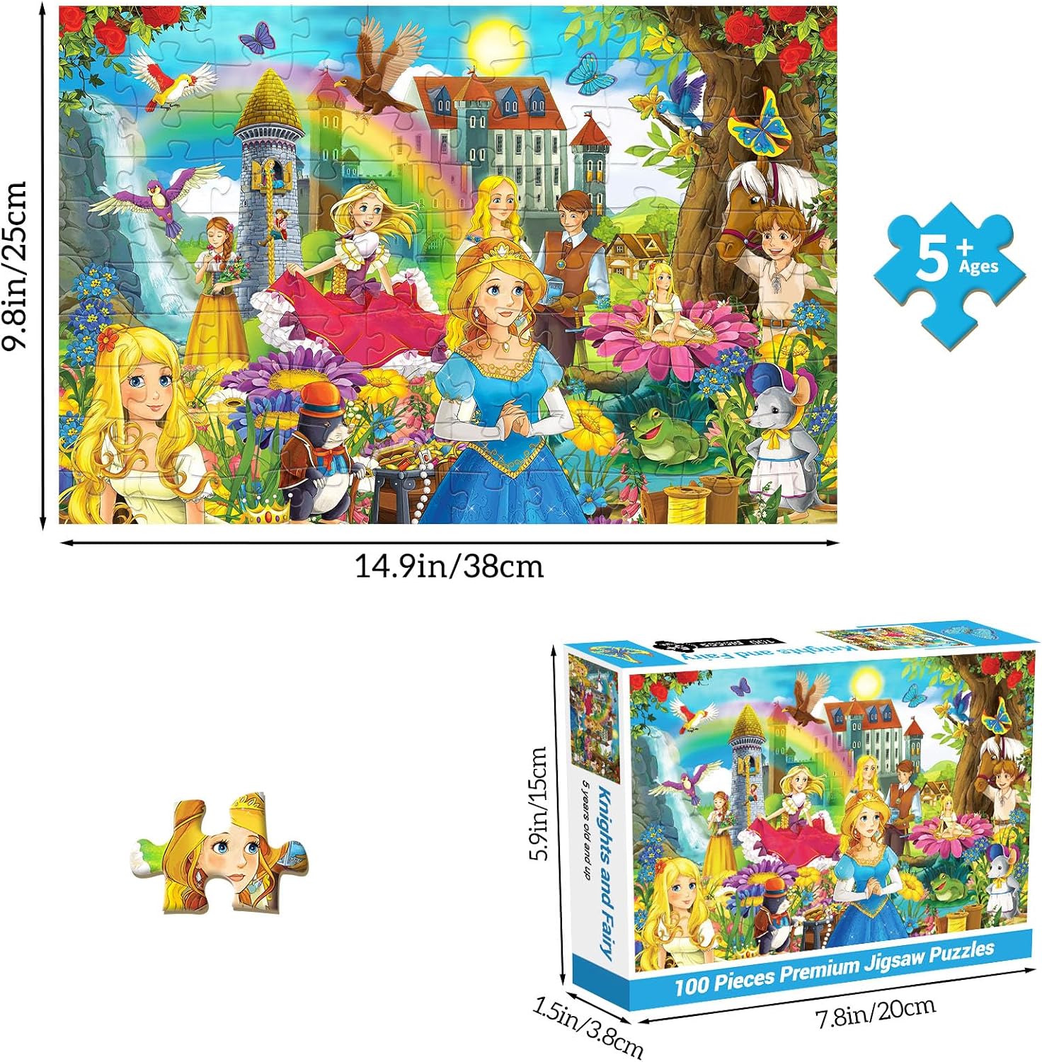 100 Pieces Floor Puzzles Toys for Kids Ages 4-10, Knight & Princess Theme Jigsaw Puzzles, Preschool Educational Brain Teaser Puzzle for Boys image 2