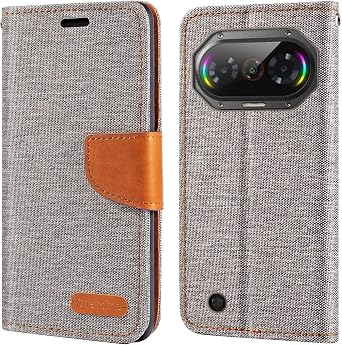 Oxford Fabric Leather Flip Wallet Case Compatible with Fossibot F114, Durable Protective Magnetic Cover with Card Slots and KickstandGray