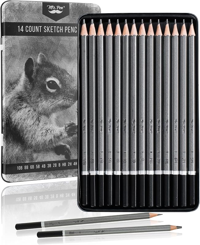 Mr. Pen- Lápices de dibujo para dibujar, paquete de 14 | Lápices de grafito para artistas para dibujar (10B-6H), juego de bocetos para artistas, proyectos de arte y sombreado, suministros para dibujar