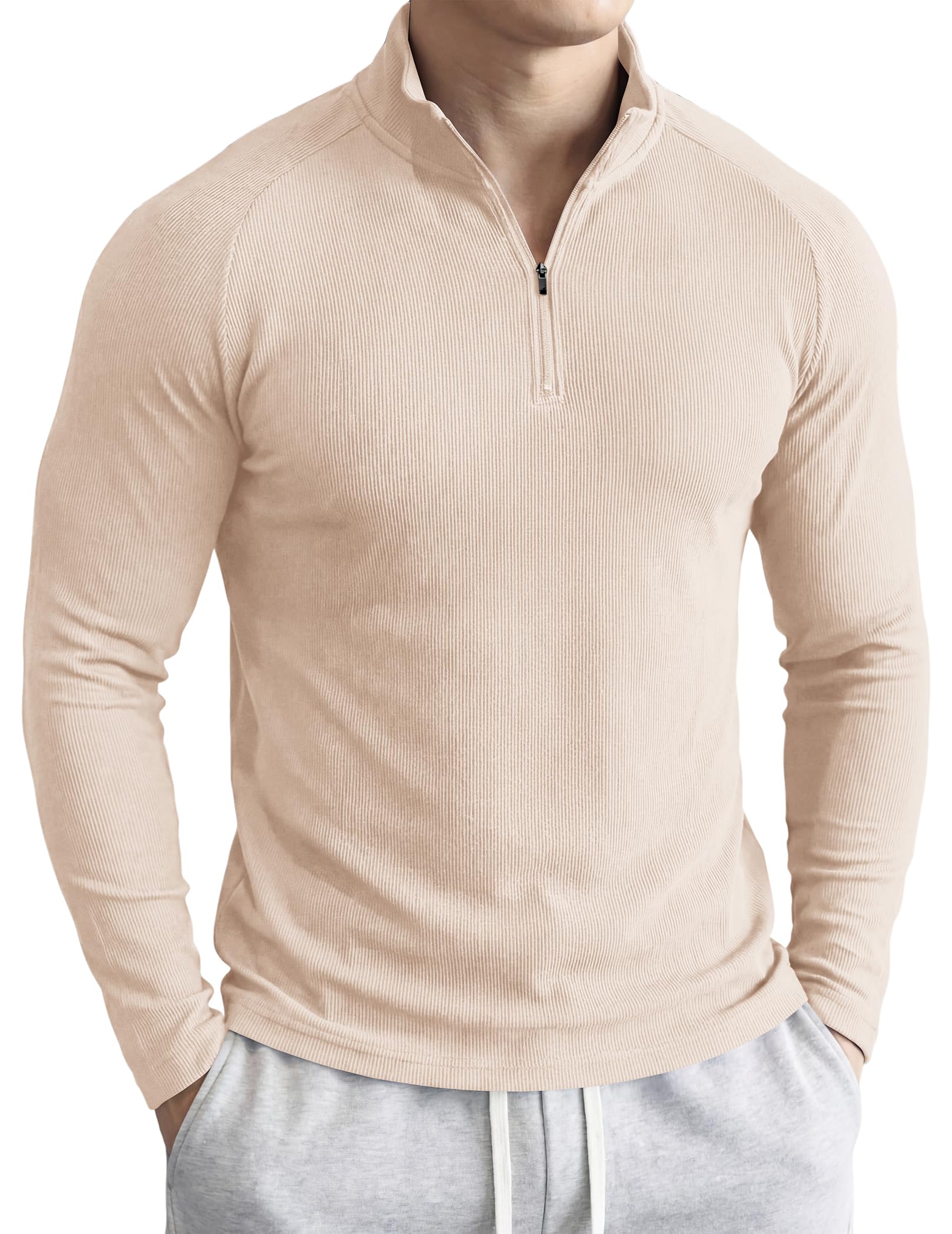 jmierr Mens Quarter Zip Pullover Slim Fit Ribbed Long Sleeve Athletic Shirt-picture-12