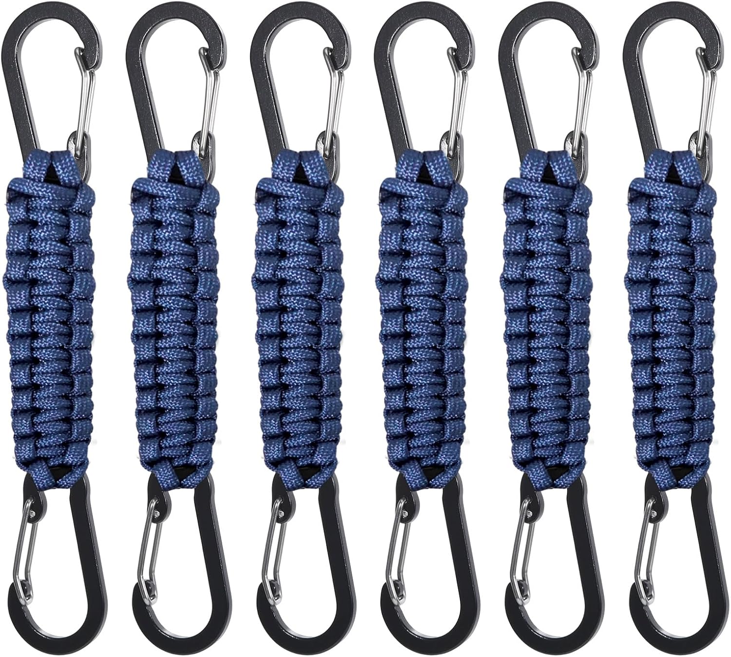6PCS Paracord Keychain with Carabiner, D-Ring Backpack Accessories for Camping, Hiking, Keys, Backpacks, Men's and Women's Key Chain Hooks(Navy Blue)