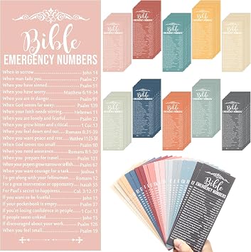 Motiskyy 100 Pcs Christian Fathers Day Bible Verse Emergency Numbers Bookmark Religious Church Gift 2.36 x 6 Catholic Book of The Bible Card for Women Men Teacher Nurse Sunday SchoolBright Morandi