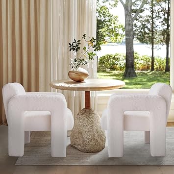 Yoglad Modern Accent Chair Set of 2, Boucle Fabric Upholstered Armchair, Comfy Single Chair for Living Room Lounge Bedroom Office-Beige