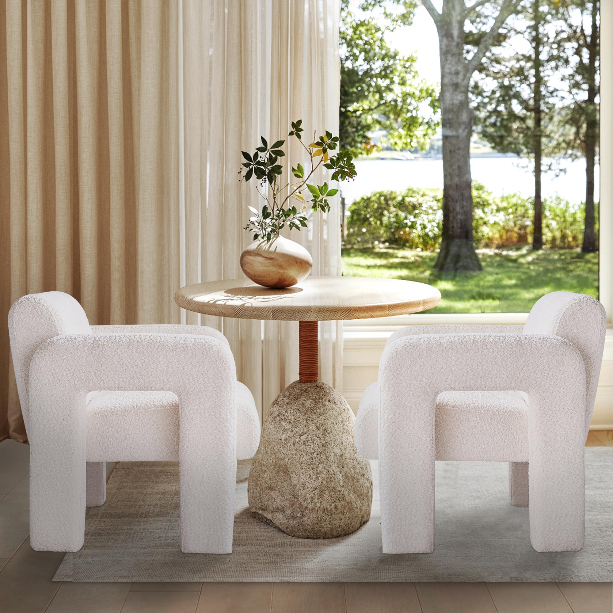 Yoglad Modern Accent Chair Set of 2, Bouclé Fabric Upholstered Armchair, Comfy Single Chair for Living Room Lounge Bedroom Office-Beige