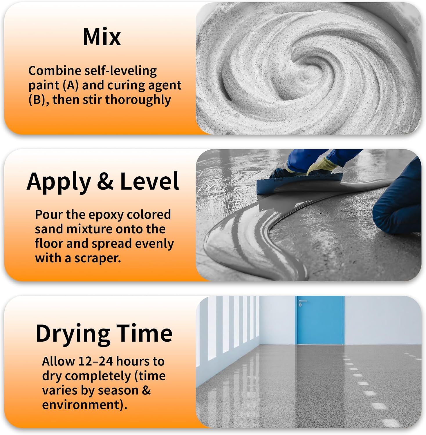 Epoxy Colored Sand Floor Paint, High-Gloss Self-Leveling Epoxy Coating for Interior & Exterior Surfaces, Wear-Resistant & Non-Slip Marble Effect Finish, 35oz (1KG), Gray