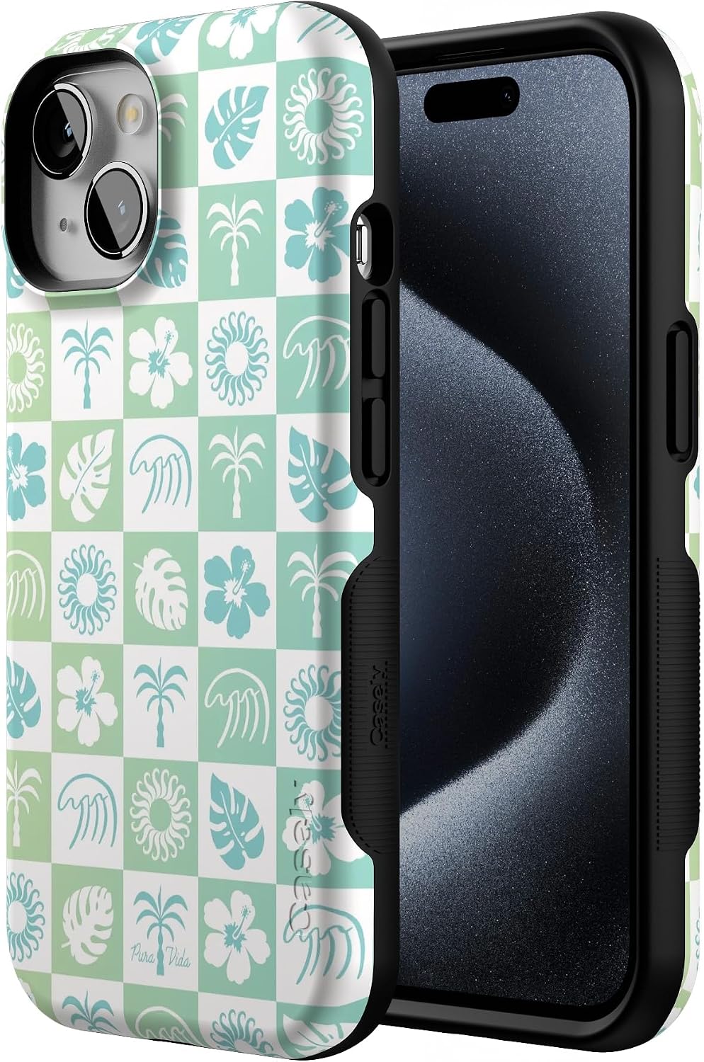 Casely iPhone 15 Case | Pura Vida | Coastal Checkers | Bold Protective Design | Compatible with MagSafe