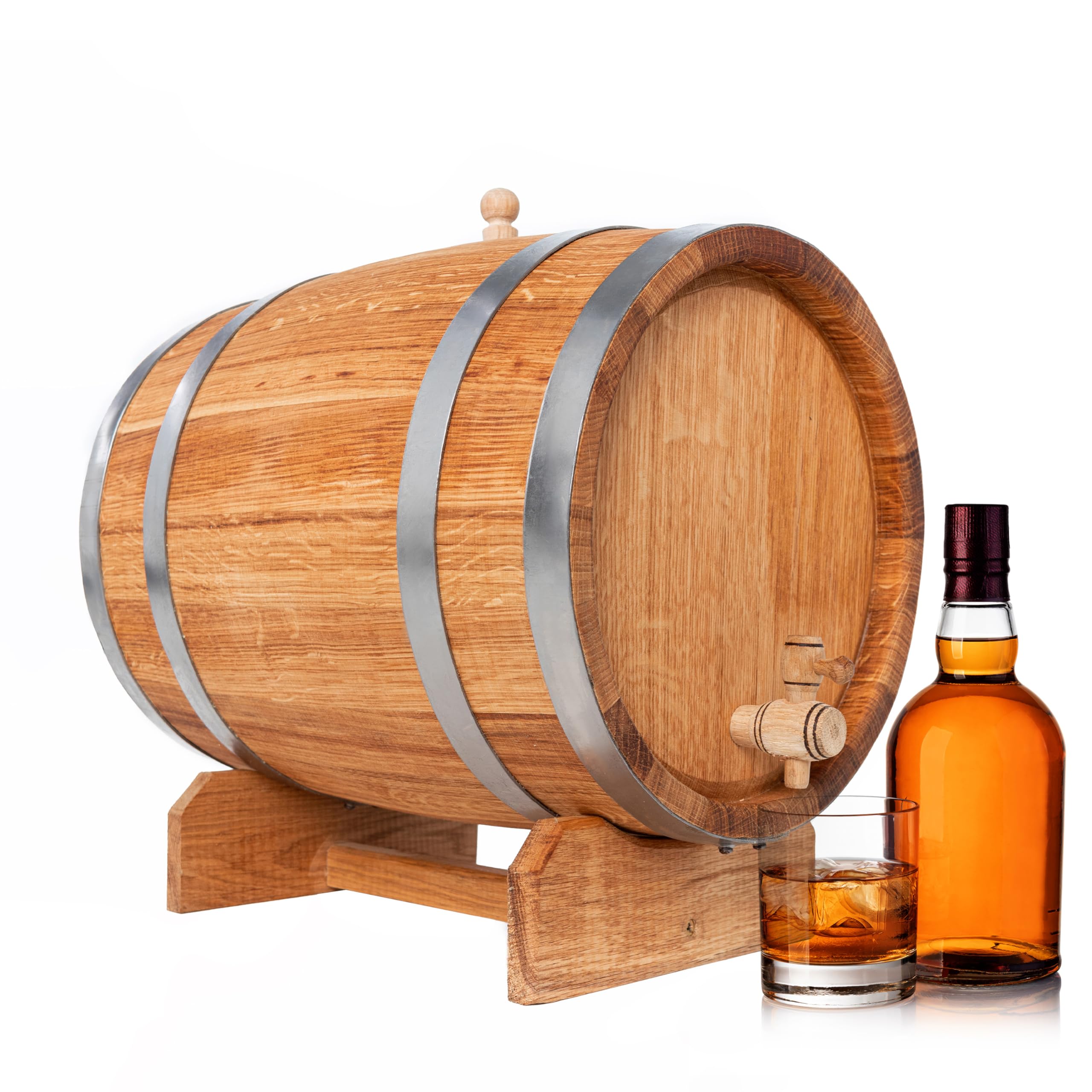 Barril Madera 10L - Barril Pequeño de Roble para Alcohol - Barrica de Vino - Mini Bar con Dispensador de Whisky - Barril Vino 10 litros - Ideal para Degustaciones o como Regalo