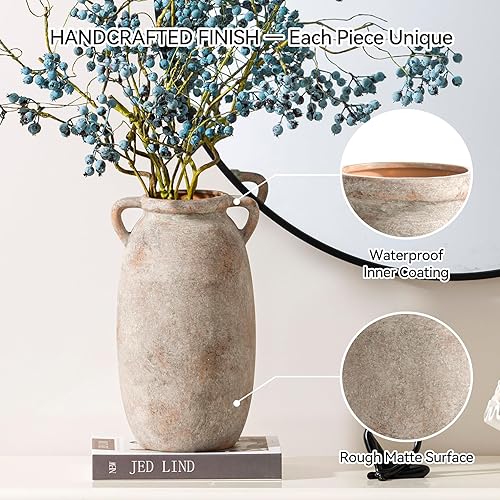 Miniatura 4 de Florero rústico de cerámica grande para encimera del hogar, sala de estar (blanco) (grande, terracota)
