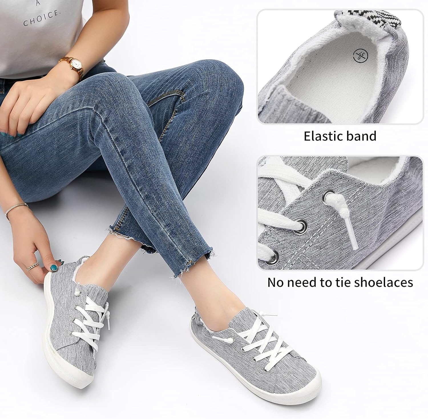 BENPAO Womens Canvas Slip On Shoes White Black Fashion Sneakers Loafers Shoes for Women - Image 4