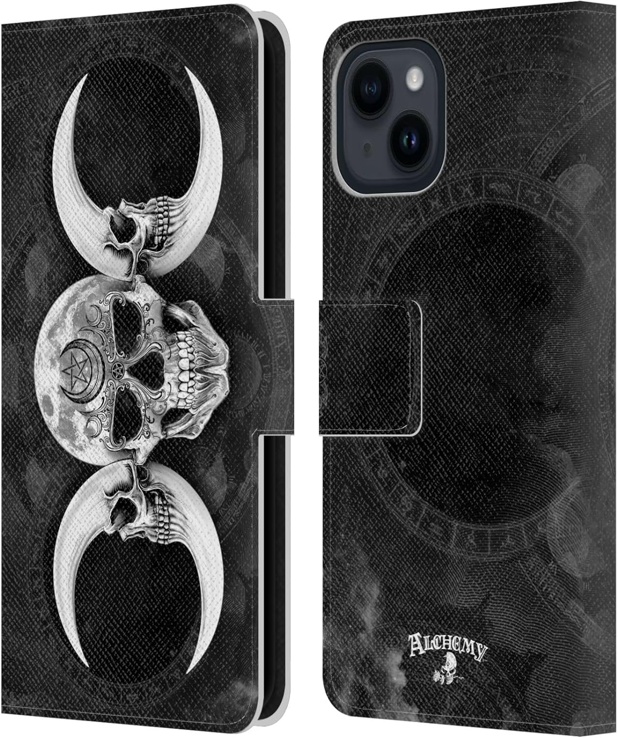 Head Case Designs Officially Licensed Alchemy Gothic Dead Droog Skull Leather Wallet Case Compatible with Apple iPhone 15