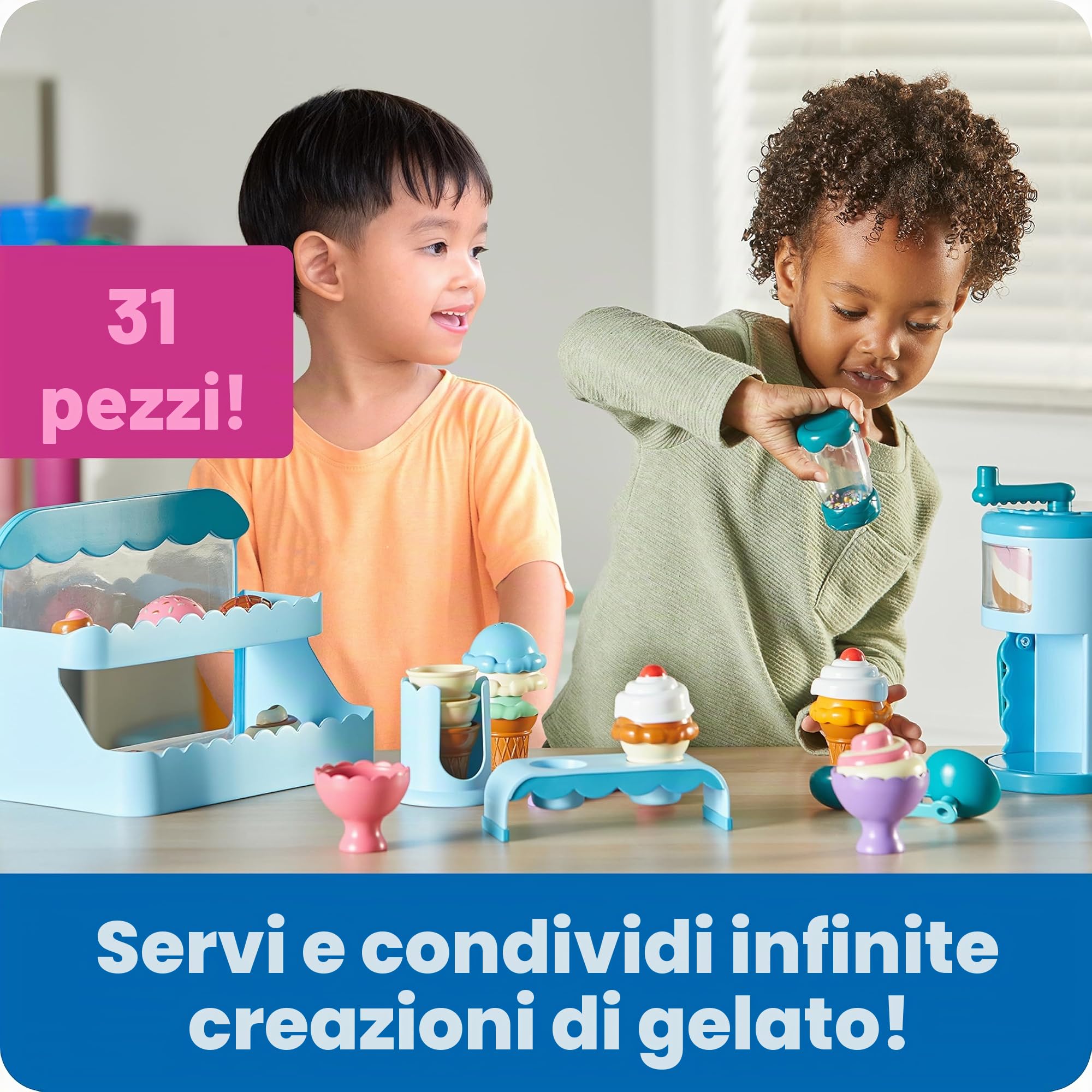 Learning Resources Swirly Scoops Ice Cream Shoppe LER9278, da 2 Anni, Gioco del Gelato, Motricità Fine, con Macchina e Topping