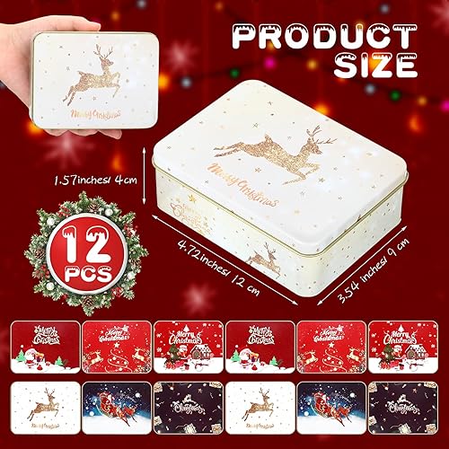 Miniatura 2 de 12 cajas de regalo de lata de Navidad, latas de galletas de Navidad, cajas de metal con tapas para recuerdos de fiesta, velas de bricolaje,