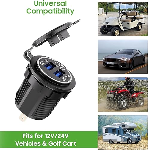 Miniatura 7 de 10L0L Cargador USB dual universal 3.0 de carga rápida para coche, camión, carrito de golf, UTV, ATV, barco, puerto de carga USB impermeable, entrada