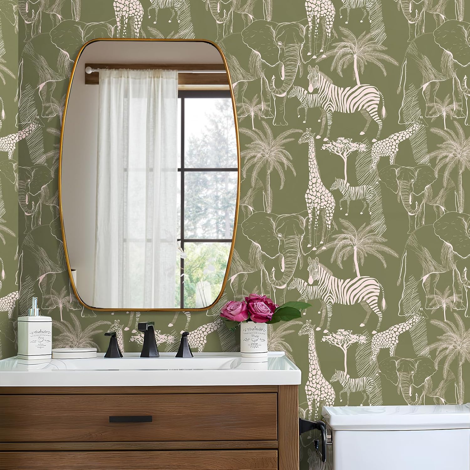 Livelynine 17.5x276" Forest Animal Peel and Stick Wallpaper Woodland Removable Contact Paper White & Dark Green Wallpaper for Bedroom Nursery Room Self Adhesive Wall Mural Woodland Tropical Plants