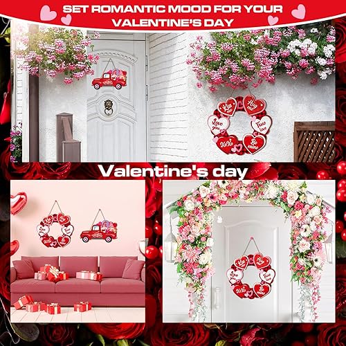 Miniatura 7 de 2 letreros de feliz día de San Valentín, corona, corazón, colgante, letrero de madera para puerta, camión, gnomo, día de San Valentín, decoración de