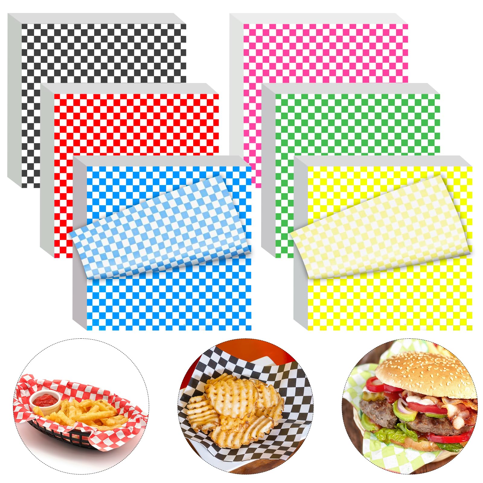 Photo 1 of 240Pcs Wax Paper Sheets for Food, 12x12 In Variety Pack Checkered Food Basket Liners, Grease Resistant Sandiwch Wrapping Paper, Festive Design Deli Sheets For Party, Fair and Outdoors Kovpnor