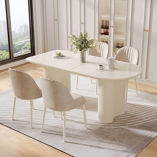 Juego de comedor de 5 piezas, mesa de comedor moderna de 55.11 pulgadas con 4 sillas, juego de mesa de cocina blanca para 4 personas, mesas de
