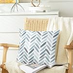 CaliTime Throw Pillow Cases Pack of 2 Cozy Fleece Abstract Brushwork Arrow Decorative Cushion Covers for Couch Bed Sofa Farmhouse Decoration 18 X 18 Inches Smoke Blue