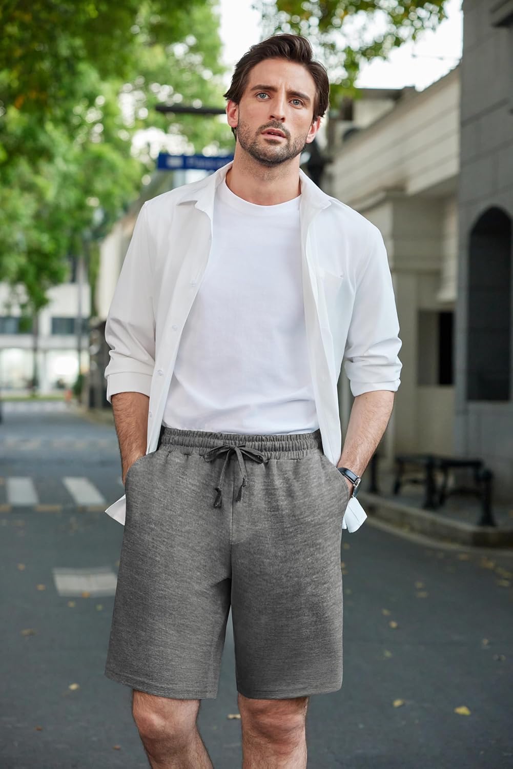 COOFANDY Mens Casual Shorts Stretch Drawstring Summer Beach Shorts Chino Golf Shorts with Pockets X-Large Grey image 2 of 6 B0DJ2TRN3V