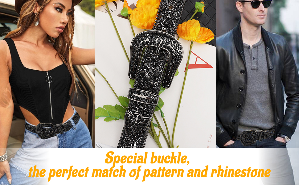 MINGSUN Rhinestone Belt - Men Women Black Western Bling  display picture 2