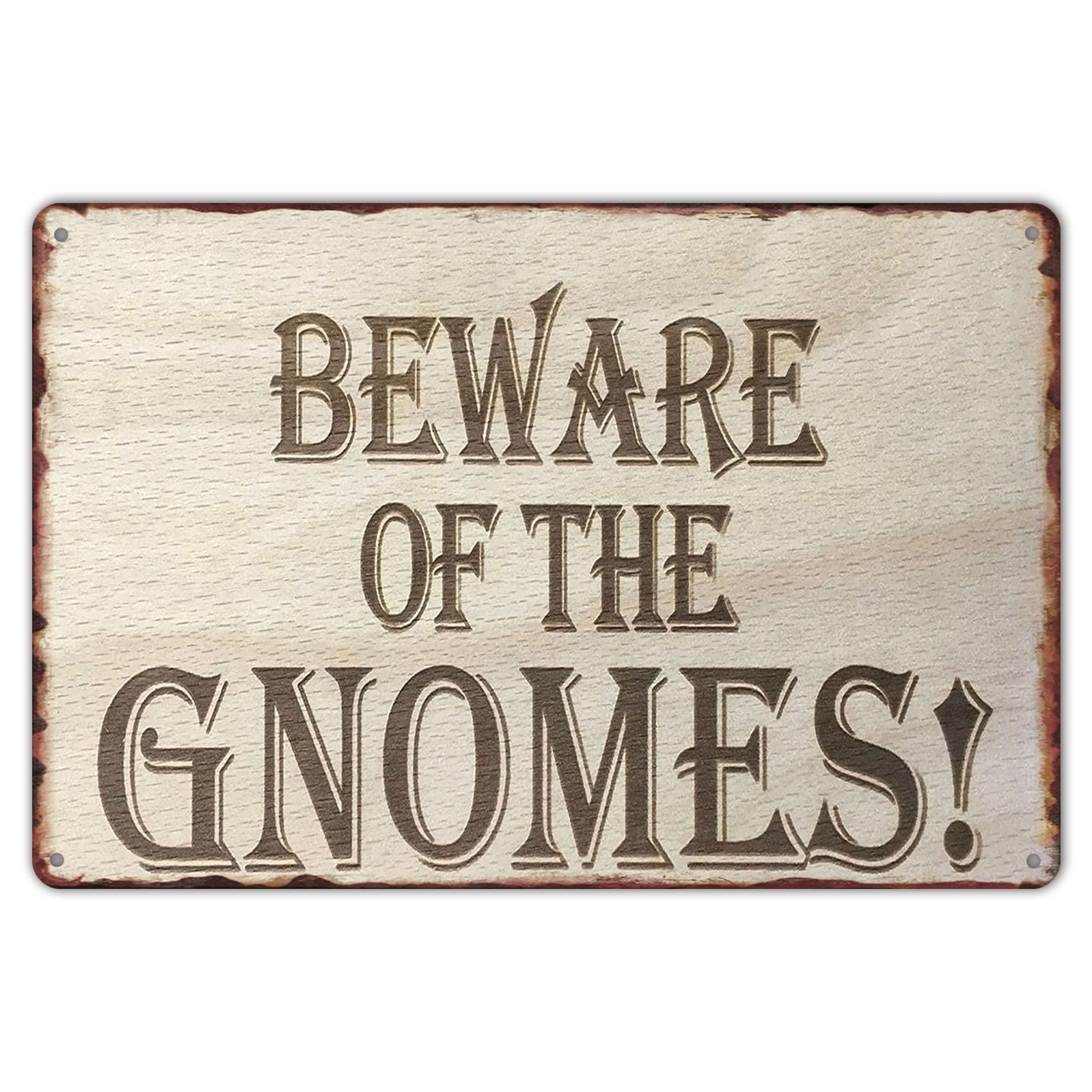 Novelty Funny Sign Beware of The Gnomes Vintage Metal Tin Sign Wall Sign Plaque Poster for Home Bathroom and Cafe Bar Pub, Wall Decor Car Vehicle License Plate Souvenir 6x8 Inch Metal tin Signs