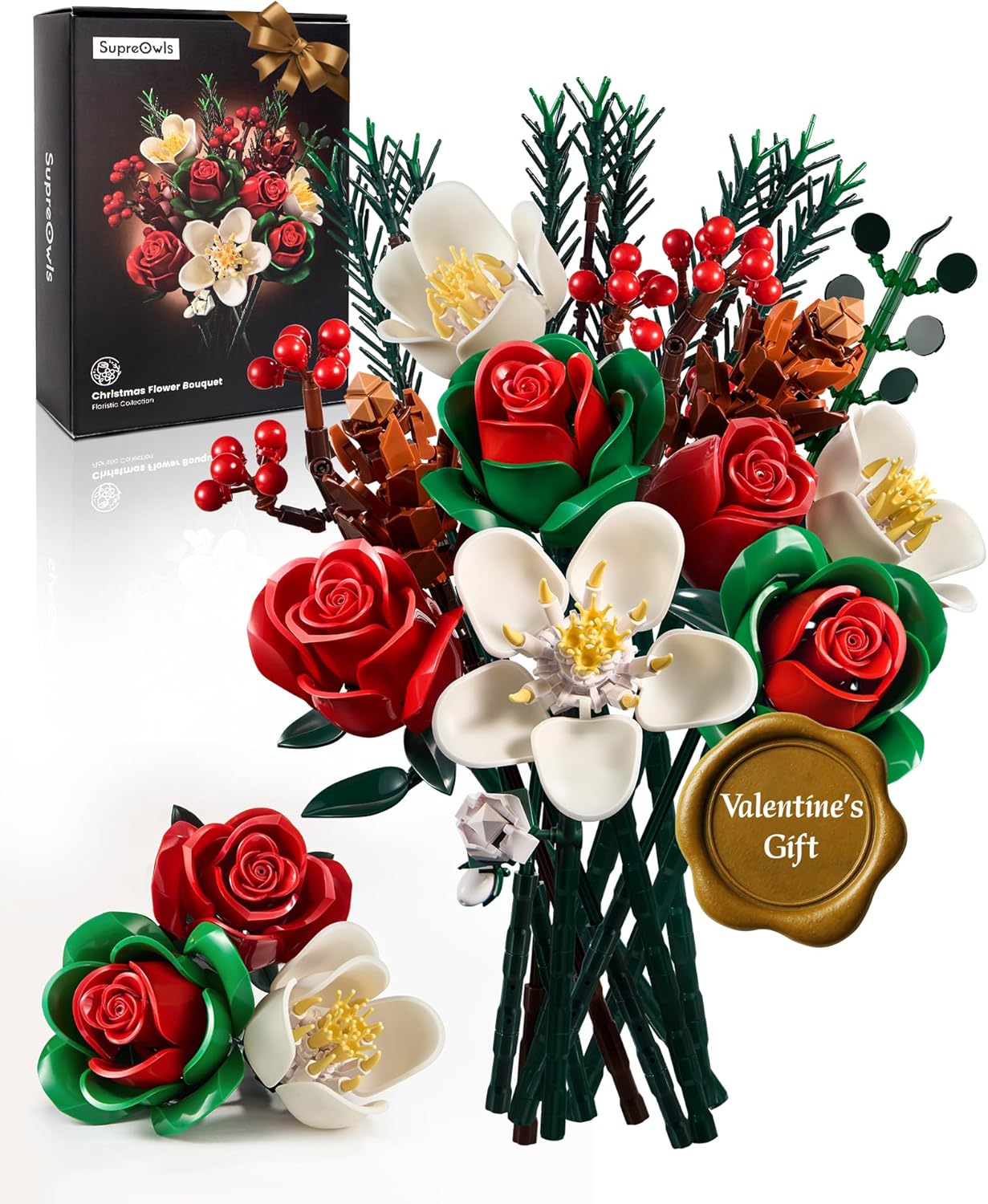 iATOM Flower Bouquet Building Set, Purple Roses Botanical Collection Kits for Adults Women, Gift for Valentine's Day for Her/Mom/Girlfriend/Wife/Couple, Gothic Modern Home Room Office Table Decor