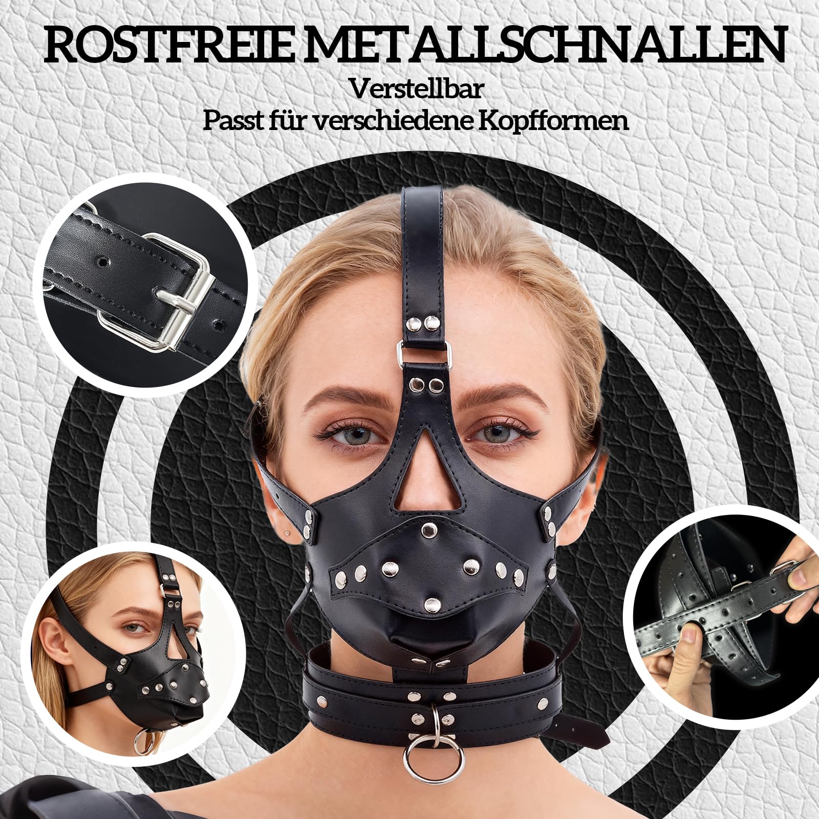 Masque BDSM SM avec Boule de Bâillon Bondage en Cuir Ajustable Fétichiste Érotique Esclave Muselière Similicuir Plug Pénien Amovible Sexuel