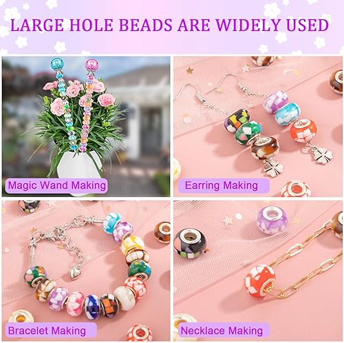 Miniatura 6 de Cuentas de agujero grande para hacer joyas, cuentas europeas de colores mixtos, cuentas de jardín de hadas, cuentas espaciadoras para manualidades,