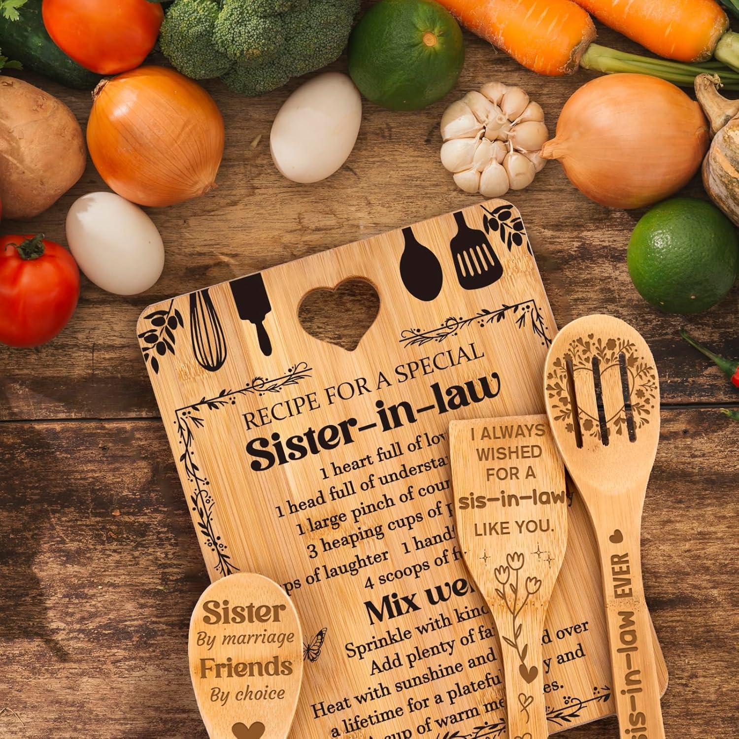 Gifts for Sister in Law - "Recipe for a Special Sister-in-Law", Sister in Law Birthday Gifts Engraved Bamboo-Made Cutting Board Set, Sister in Law Birthday Gifts. - Image 7