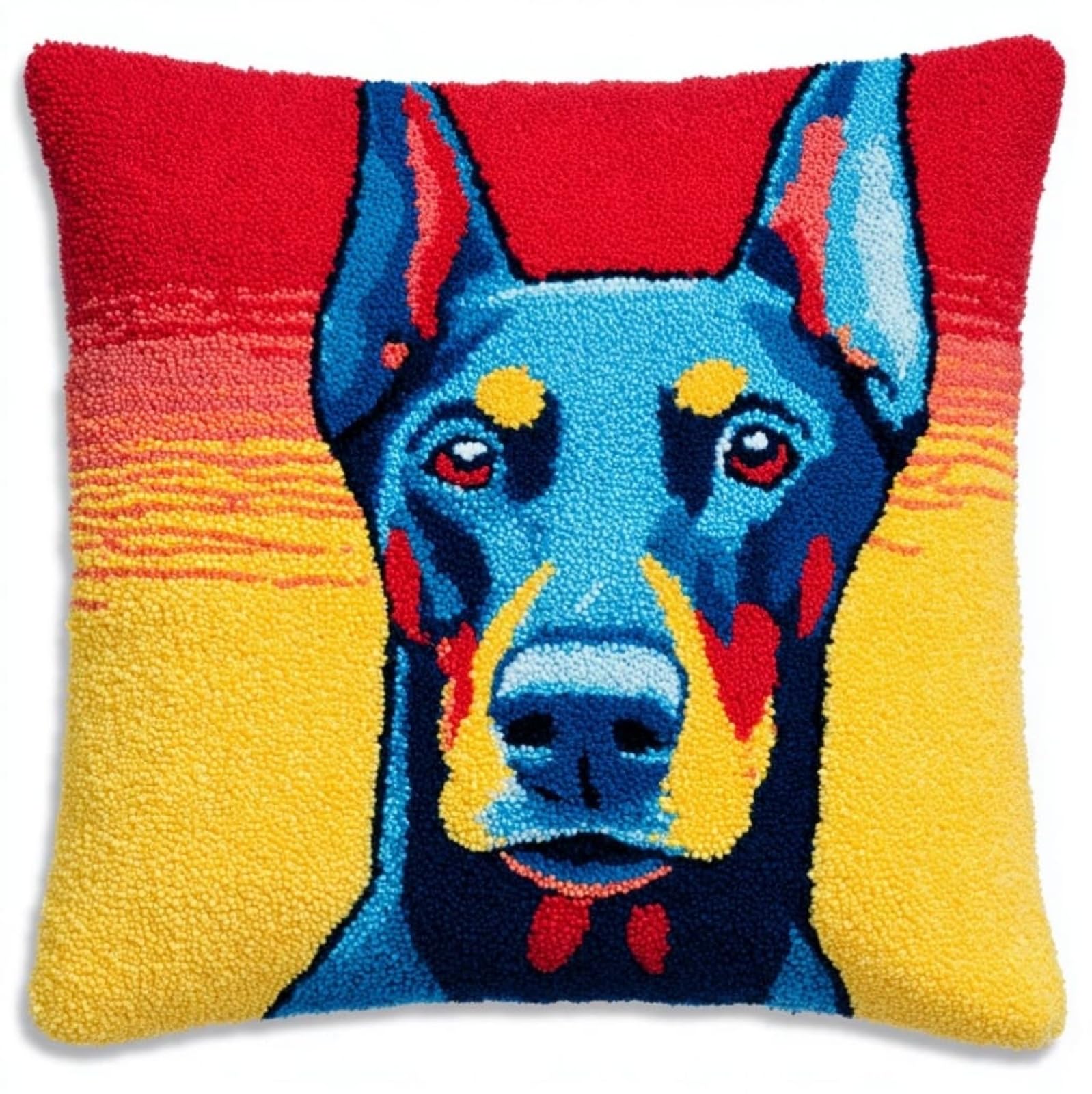AxiangziK 17x17in Latch Hook Kits for Adults Beginners,Doberman Pinscher Animal Dog DIY Crochet and Latch Kits Pillow Cover for Home Sofa Decoration,Includes Instructions