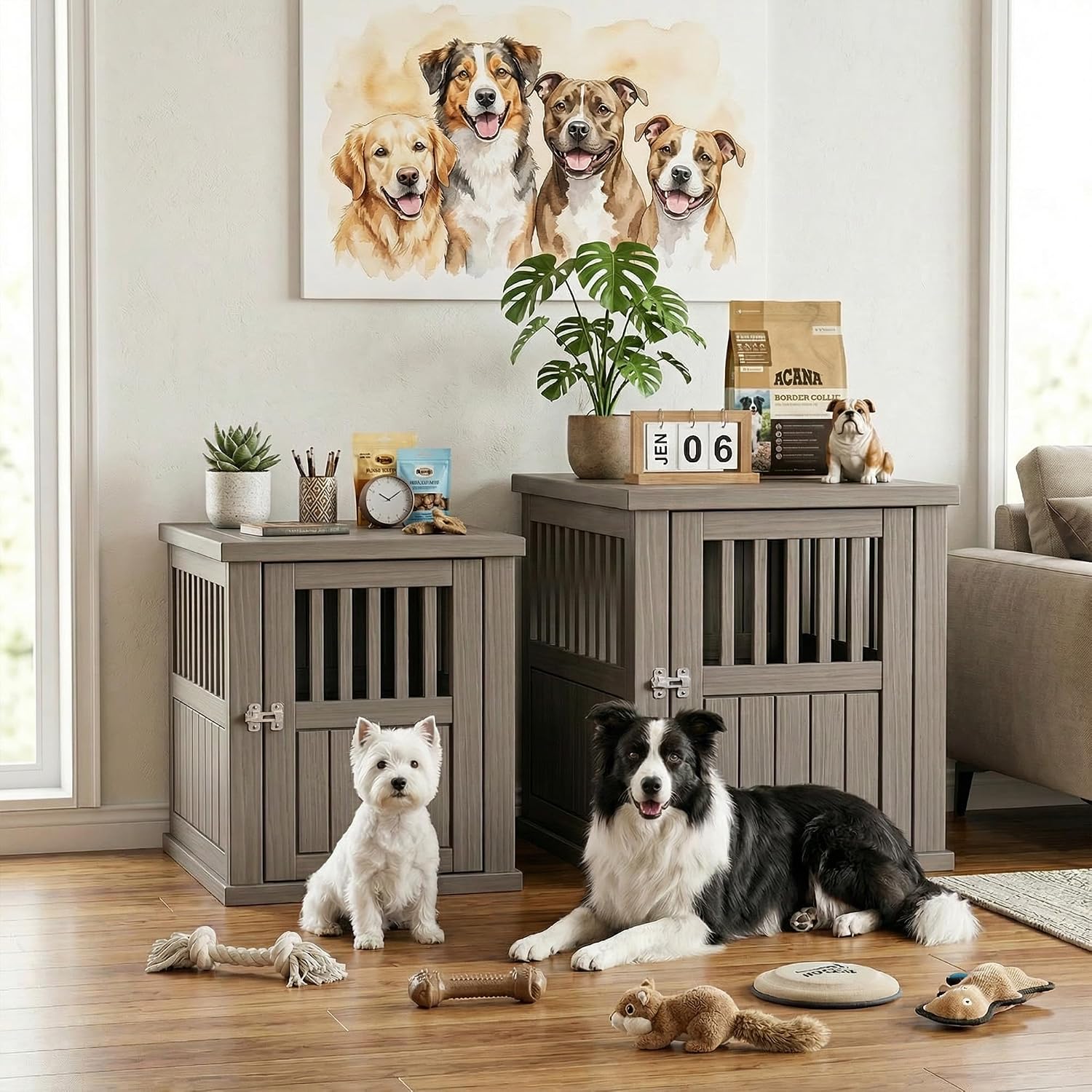 EFU Dog Crate Furniture, 30 Inch Indoor Dog Kennel, Decorative Pet House End Side Table, Durable Dog Cage for Small Medium Dogs to 45 lb, Grey