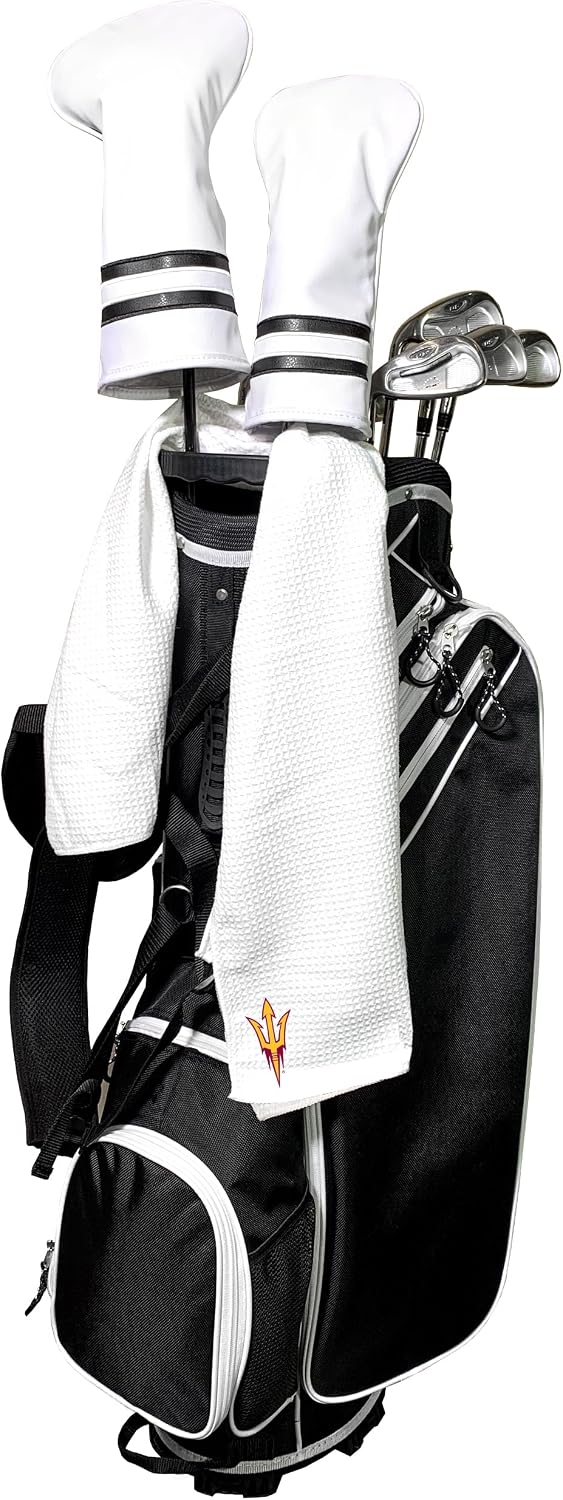 Team Golf NCAA NCAA Microfiber Towel - 16" X 40" (White) with Carabiner Clip, Premium Microfiber with Deep Waffle Pockets- Superior Water Absorption and Quick Dry Golf Cleaning Towel