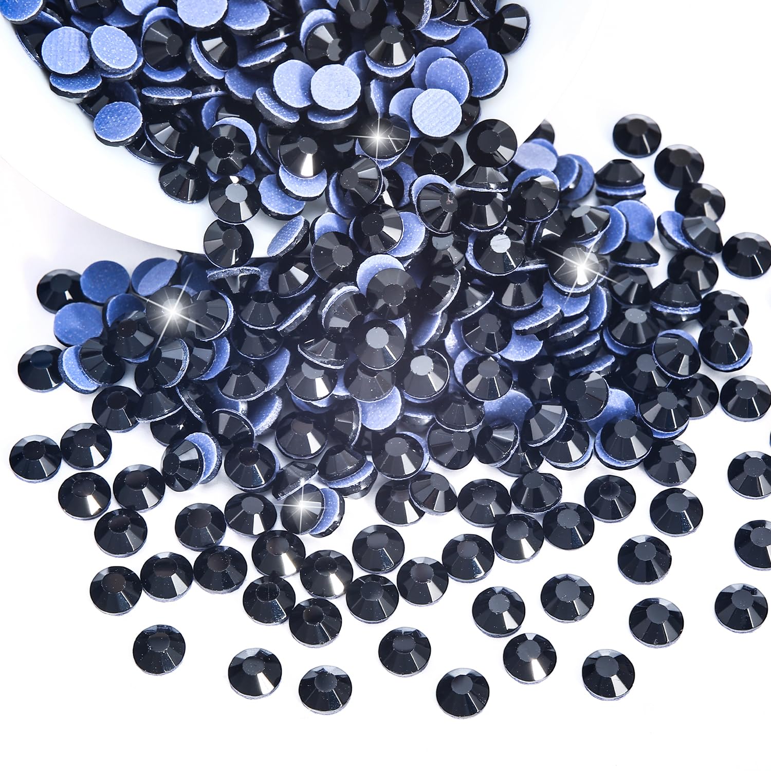 Liliume Hotfix strasssteentjes, zwart, strasssteentjes, 13 kleuren, 5 maten, 2 mm, 3 mm, 4 mm, 4,8 mm, strass, glas, ronde strass-steentjes (zwart
