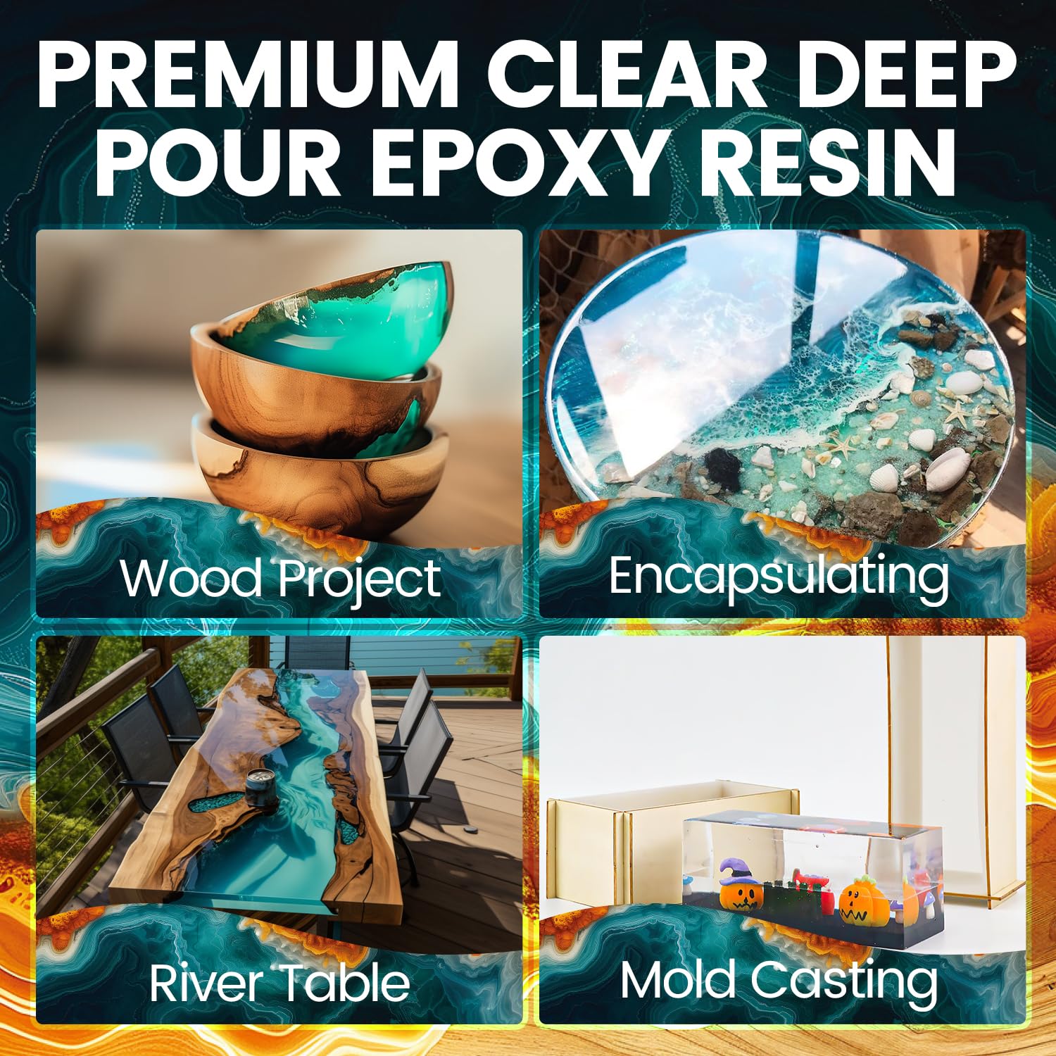Deep Pour Epoxy Resin 1.5 Gallon Kit(2:1),2-4 Inch Super Clear High Temp Resistant Casting Epoxy Resin with Low Viscosity,Bubble Free,Low Odor Resin for River Table,Mold,Flower and Wood