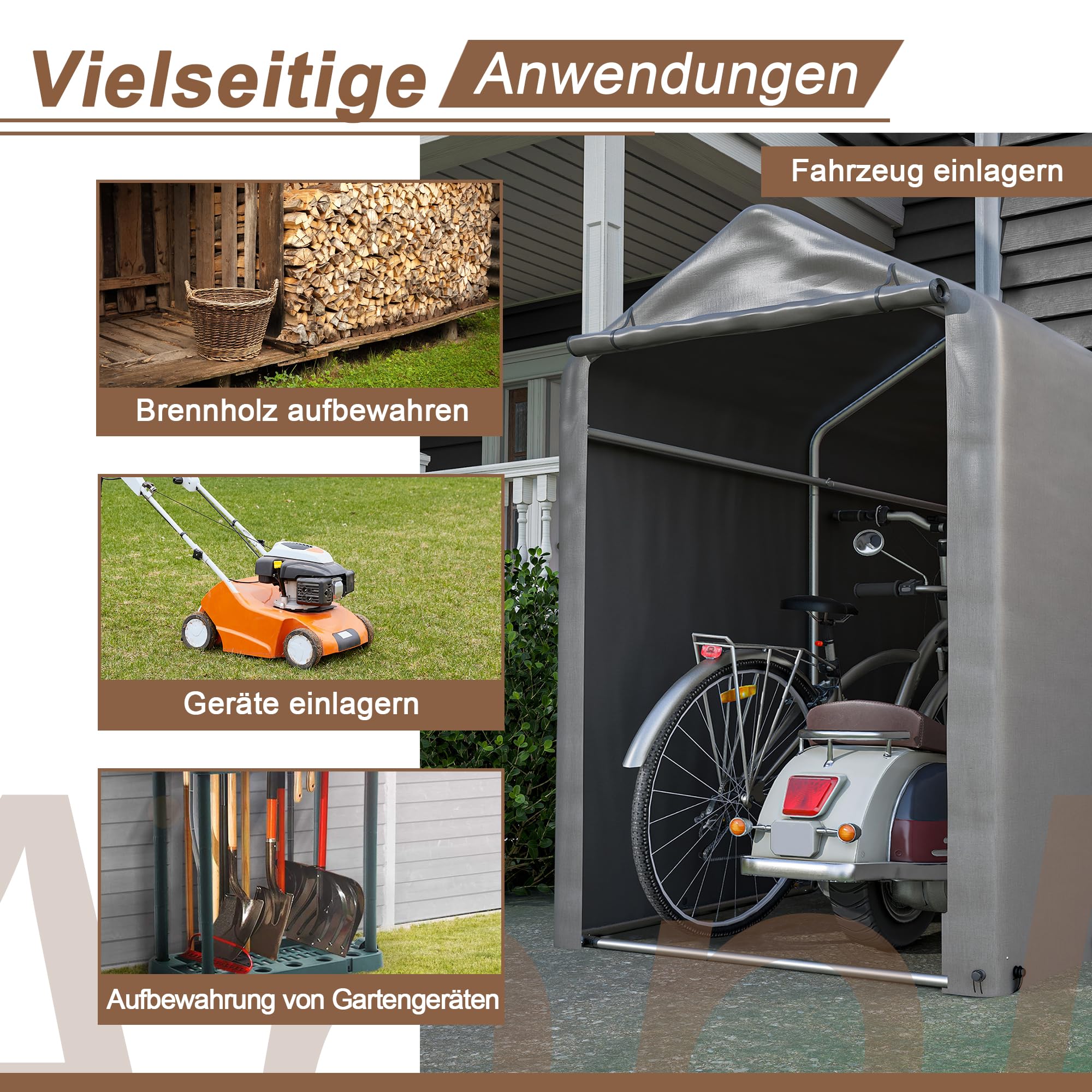 Ball & Cast Fahrradgarage mit PE-Plane und Stahlgestell, wetterfest | Robuste Motorradgarage mit Wetter- und UV-schutz. Einfache Montage. Für Garten und Hof, 100×187×160 cm