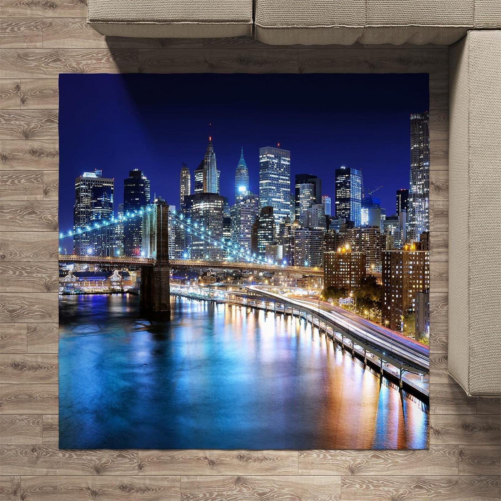 Tapis Moderne 3D New York Tapis Flanelle - Chambre Salon Chambre Enfant Tapis New York Decoration Carpet - Antidérapante Moquette 120x170 cm