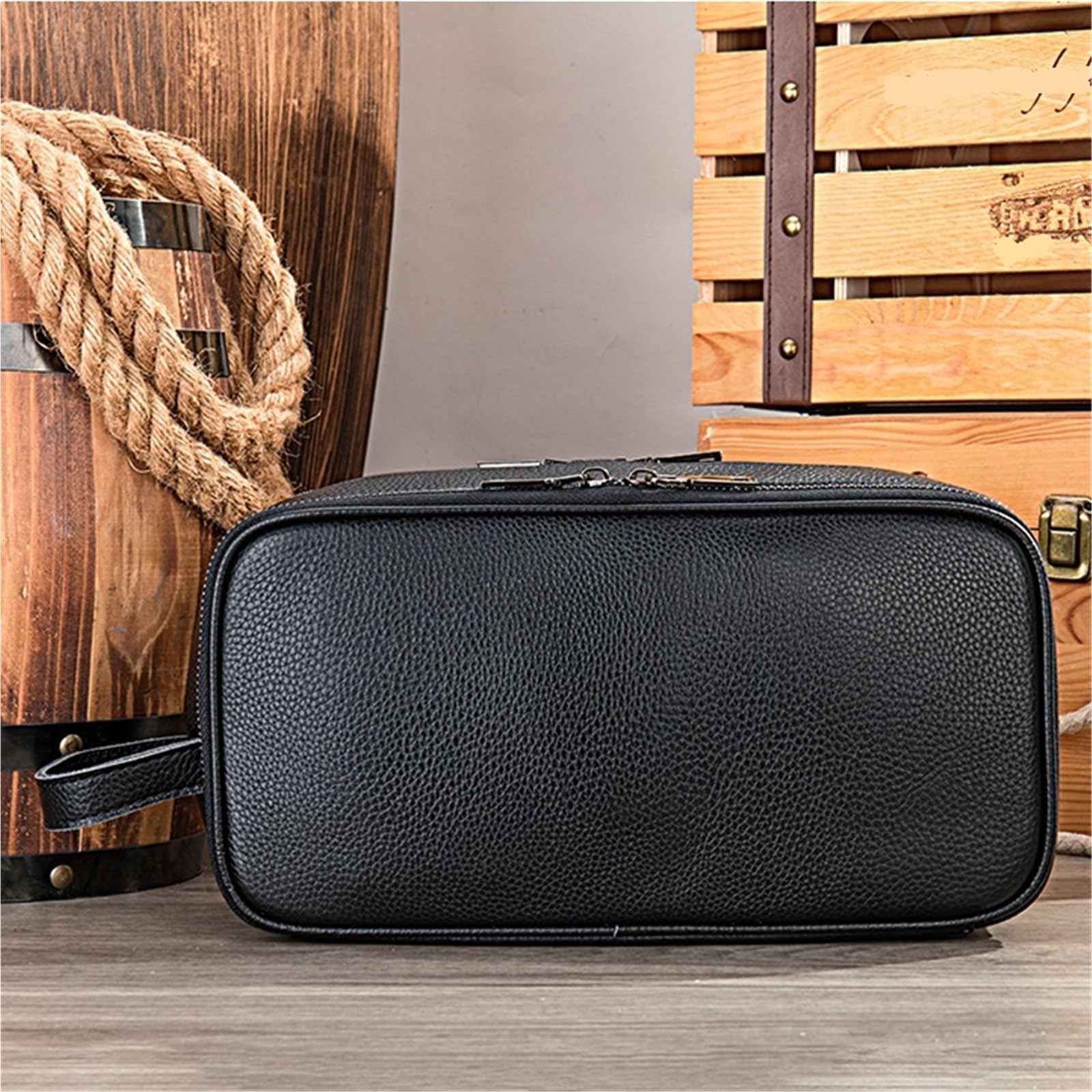 Neceser de Maquillaje Bolsa de cosméticos Cuero for Hombres y Mujeres, Maquillaje, Lavado portátil, Estuche Ducha, Bolso Mano, artículos tocador Viaje(1 Dark Brown)