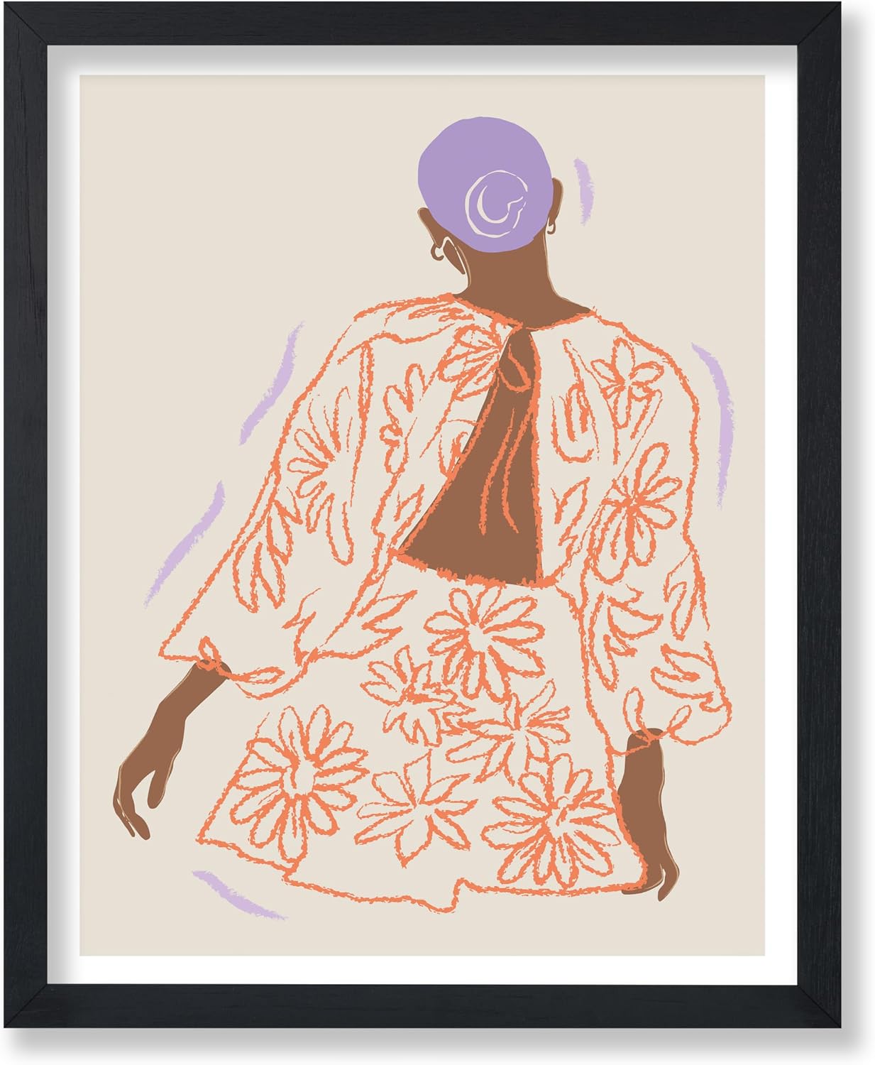 Poster Master Lady in Floral Dress Poster - Retro Fashion Groovy Abstract Print - Woman Art - Chic Boho Design - Groovy Abstract Print - Aesthetic Girl's Bedroom or Office Decor - 8x10 UNFRAMED