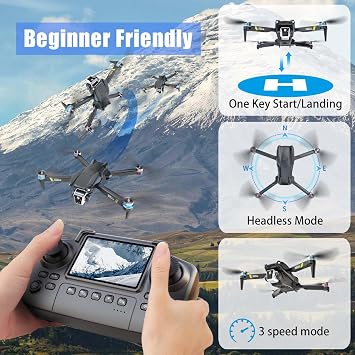 Drone With Camera For Beginner,Build-in Screen,No Phone Needed,2 Batteries | With SD Card,Brushless Motor,Auto Hover,One Key Take Off/Land,360 Flips,Headless Mode