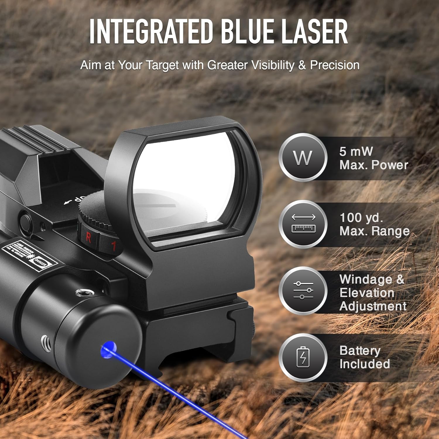 PINTY Reflex Sight Red Dot Sight with Red/Green Dot & Multiple Reticles, for Picatinny Rail, Pistol, Rifle (Optional Laser Combo)