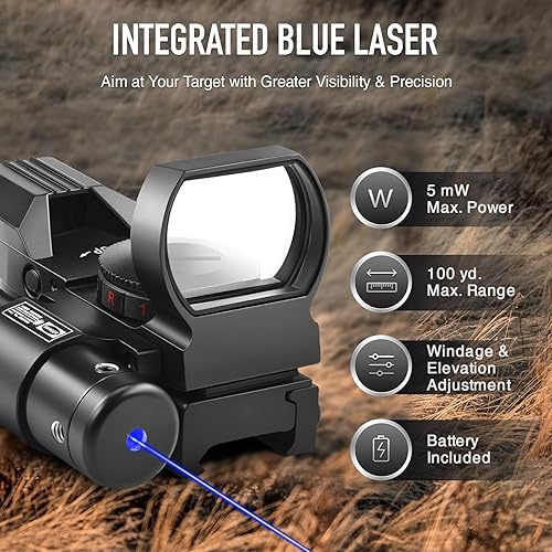 Miniatura 10 de Pinty Mira de punto rojo con mira láser integrada, óptica de visión refleja de 4 patrones de retícula, punto rojo y verde 2MOA, 5 niveles de brillo