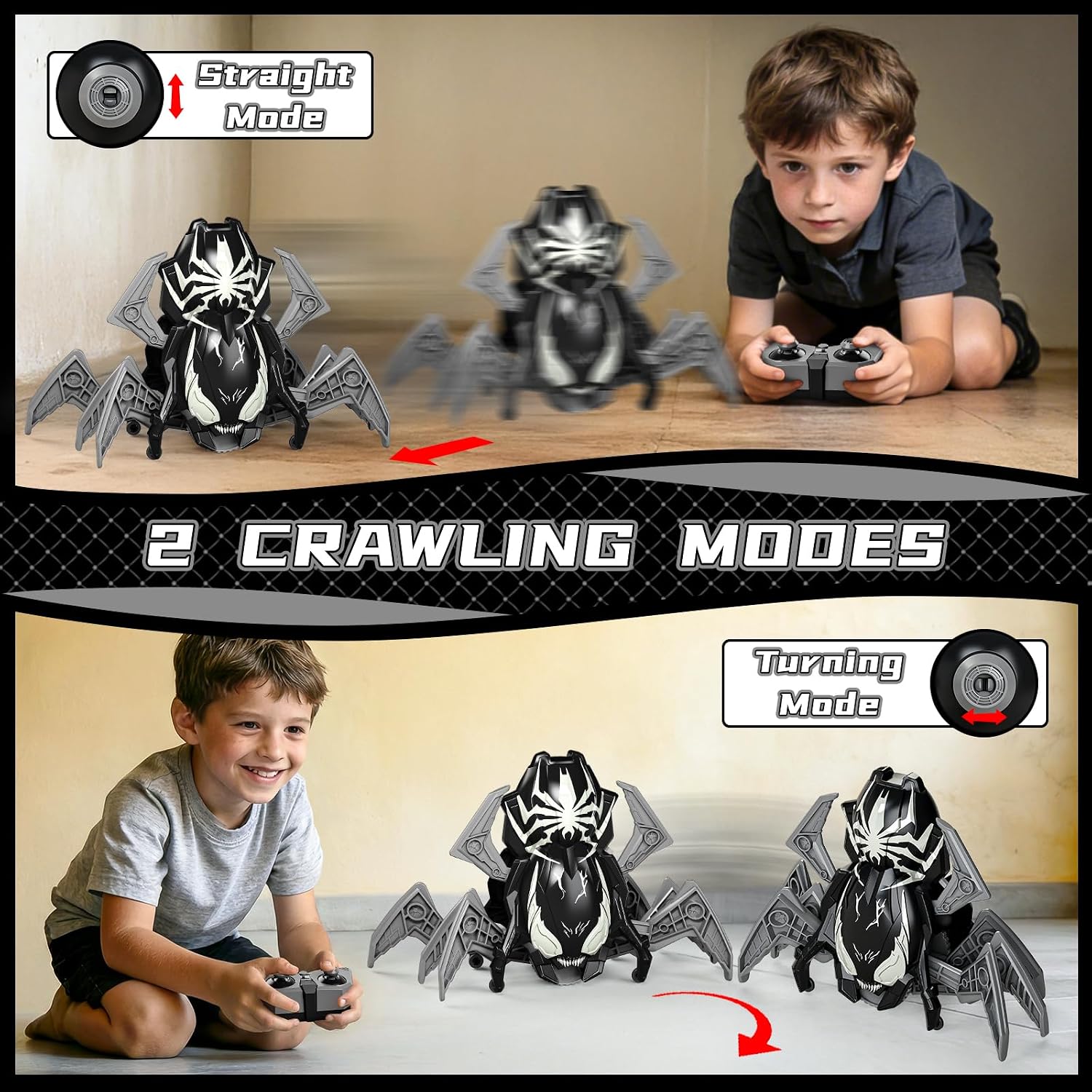 Agard Remote Control Spider Robot Toy - 2.4 GHZ RC Spider Toys, Realistic Remote Control Animal - Kids Valentines Gifts Toys for 3 4 5 6 7 8 9 Year Old(Black Grey)