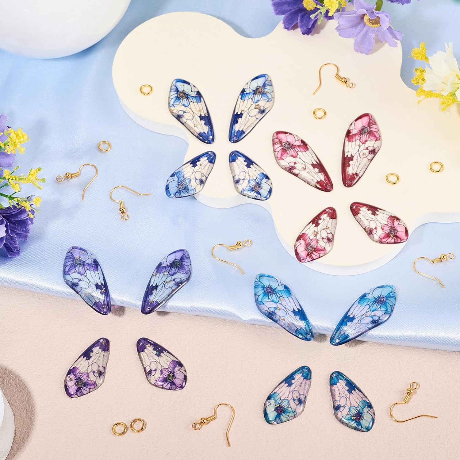 FASHEWELRY 4 Sets 16Pcs Resin Butterfly Wings Bulk Insect Earring Charms with Earring Hooks Jump Rings Fairy Charms Colorful Mini Butterflies Wing Charm for DIY Earrings Jewelry Making Crafts - Image 5
