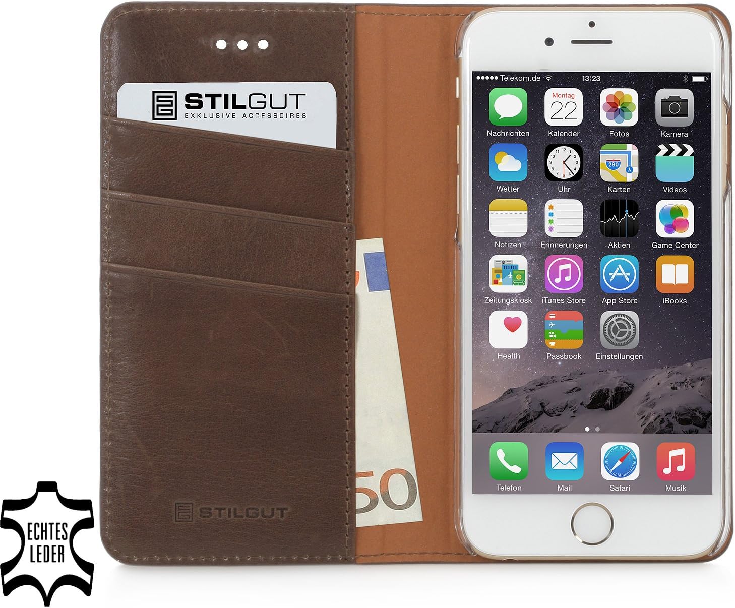 StilGut Talis Italian-Series, Leather Wallet Case for Apple iPhone 6 & iPhone 6s (4.7''), Fango
