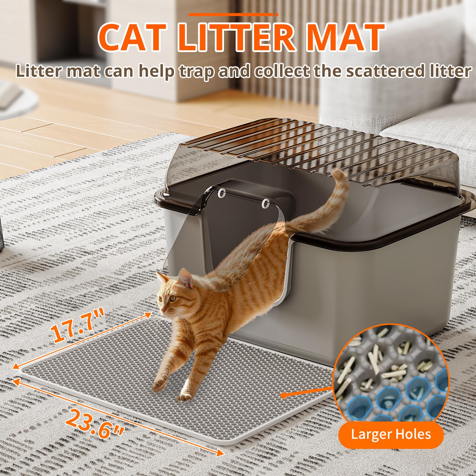 Oneluck Caja de arena grande para gatos con cubierta, alfombrilla y cuchara, caja de arena cerrada para gatitos con tapa y solapa de puerta delantera para portabilidad y privacidad, gris