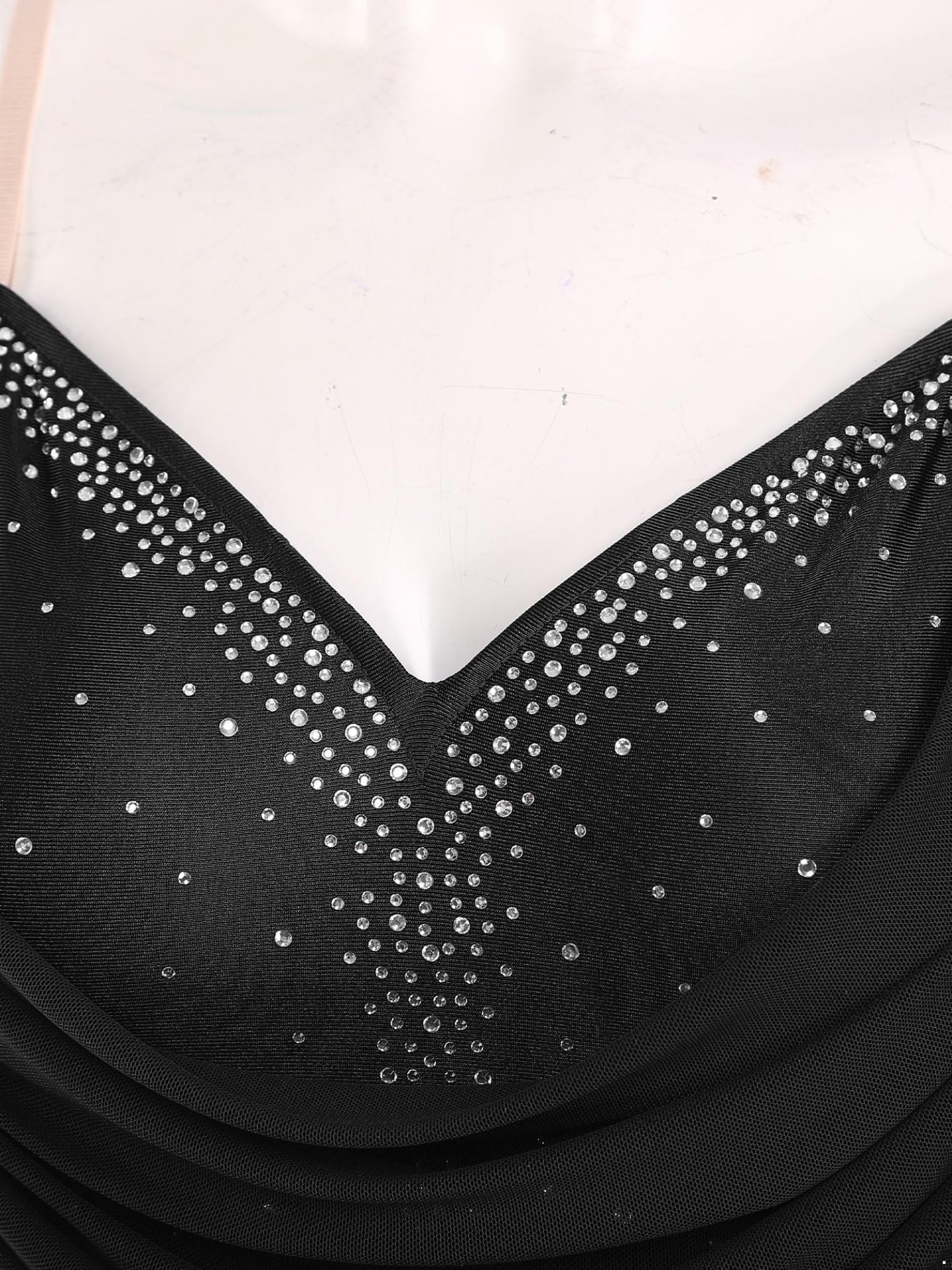 Body da donna Pattinaggio Artistico Stringato Strass con Guanti Vestito Vestito Danza Latina Costume Ginnastica Leotard Body