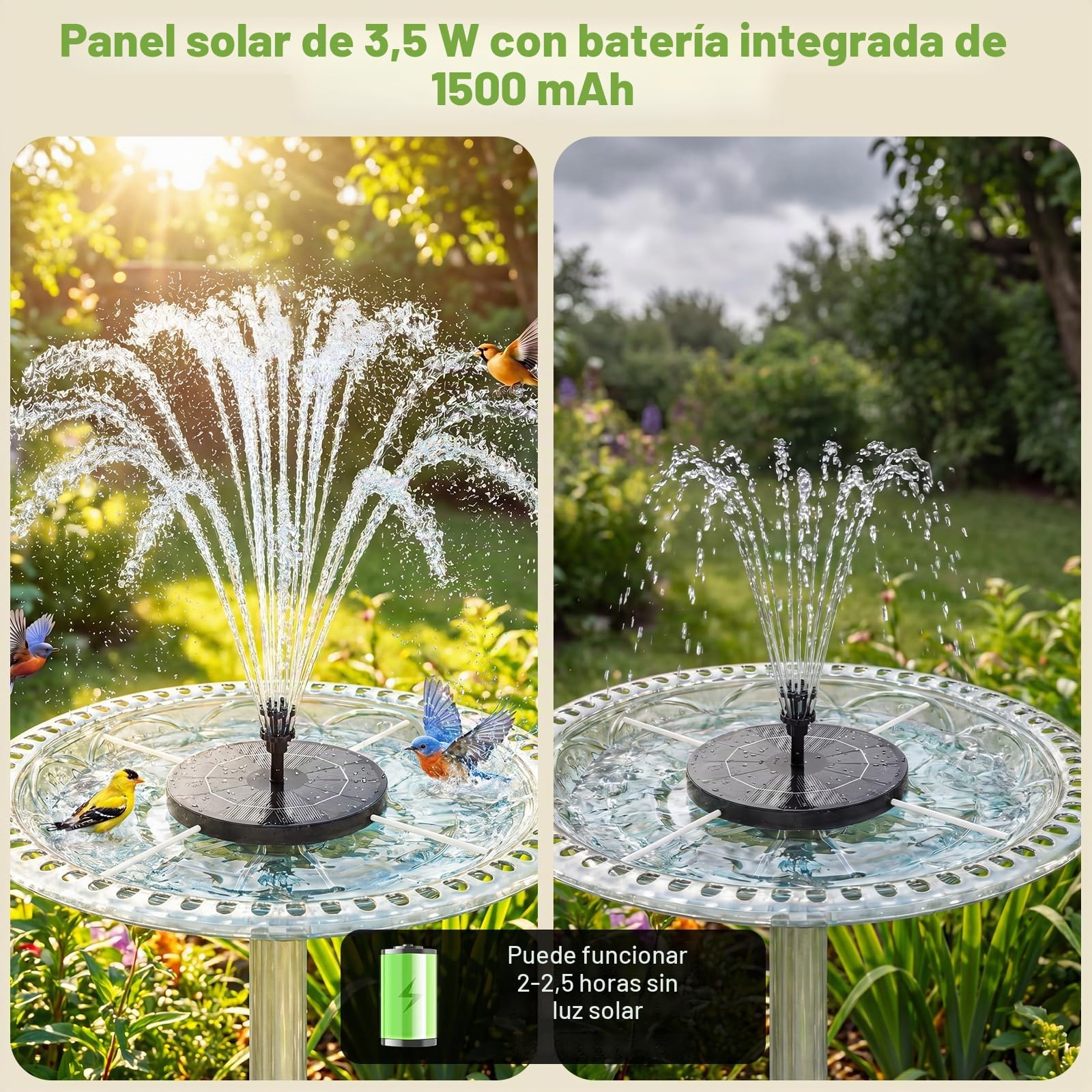 AISITIN Fuente Solar 3,5 W con Batería, 6 Boquillas