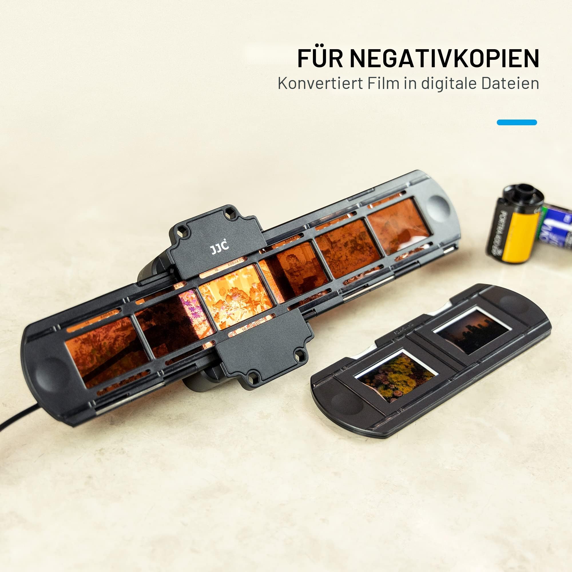 JJC Filmdigitalisierungsadapter mit LED-Lichtset Konvertieren von 35-mm-Negativfilm & Dia in digitales JPEG, 10 Helligkeitsstufen USB-LED-Lampe, 35-mm-Diahalterung & 35-mm-Filmstreifenhalter